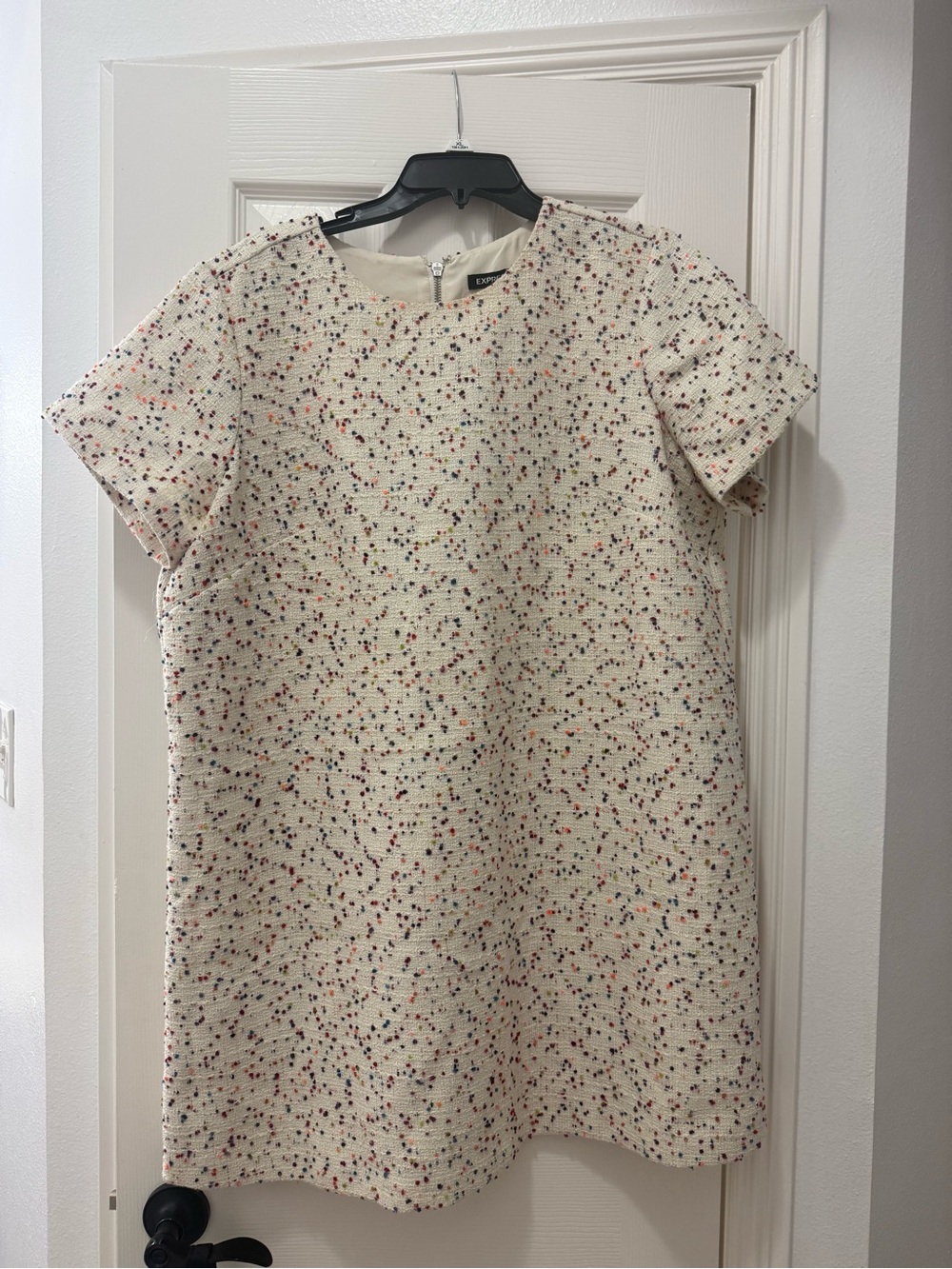 Express Ivory Tweed Shift Dress with Multicolor Speckle
